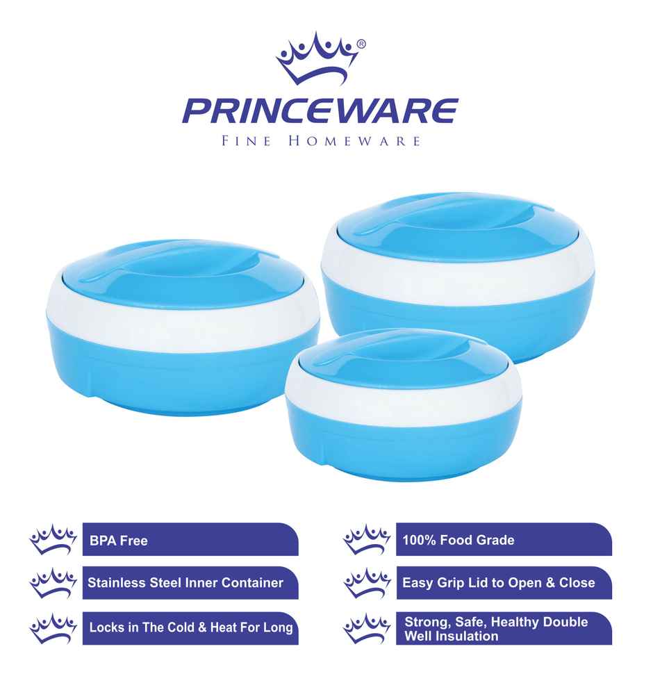 Princeware Solar Theroware Casserole Set of 3 Pcs 530 ml |780 ml |1290 ml | Blue