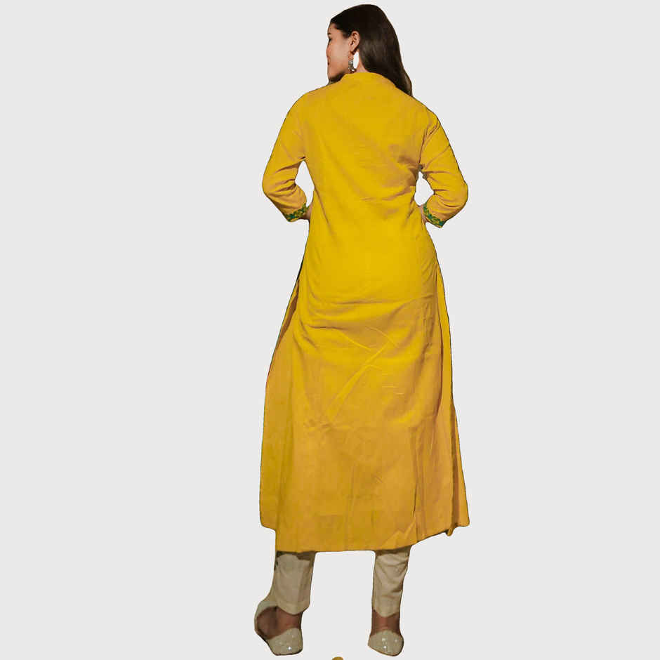 Divena Women s s Yellow Regular A-Line Calf Long Kurta | DBK0235 | L