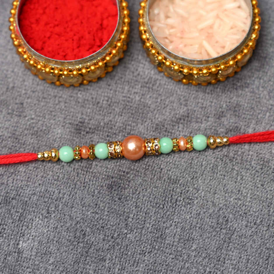 Aurum Beaded Pearl and Mint Moti Rakhi - Fresh and Elegant