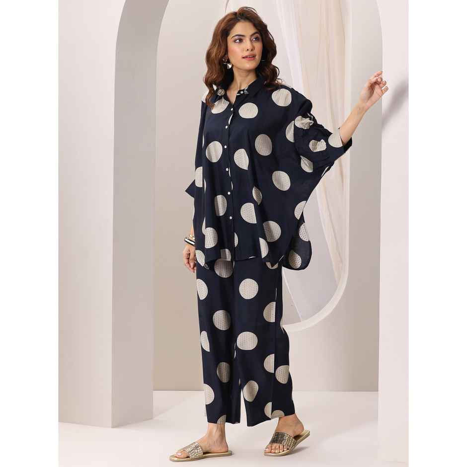 Libas Women's Printed Silk Blend Co-Ord Sets | 400235O | Blue - S