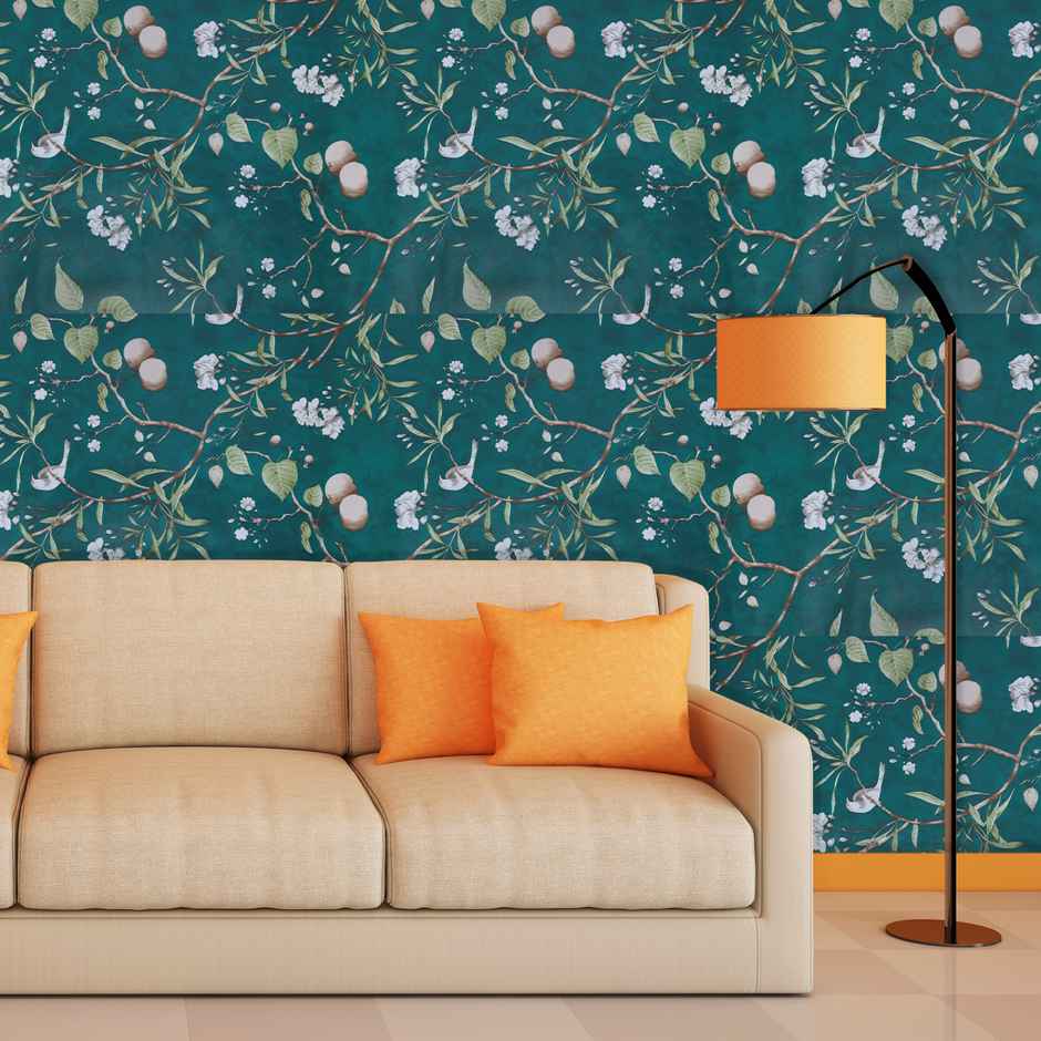 Wollzo Green Sparrow Wallpaper Self Adhesive Peel and Stick Wall Decor 45 x 500 cm