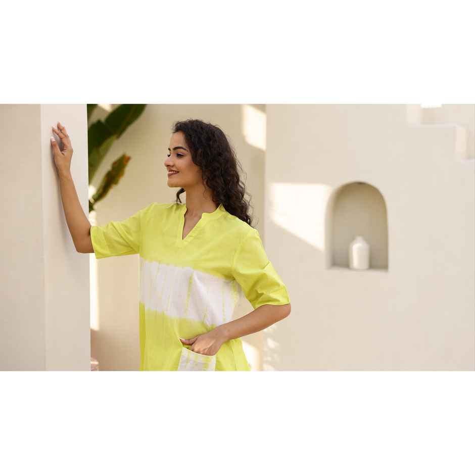 Sanskrutihomes Yellow Tie and Dyed Pure Cotton Night Suit | S