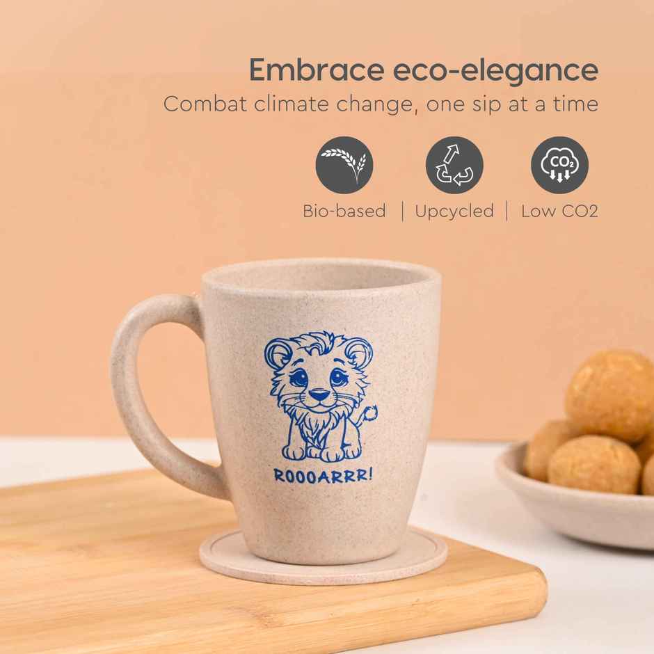 Eha Earth Friendly for Best Kids with Printed Mug Made with Rice Husk Biocomposite | Azure - 300 ml