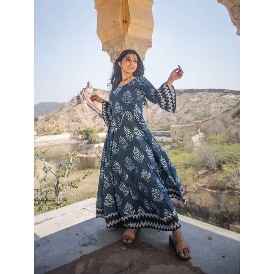 Divena Women s Blue Long Cotton Anarkali | DK0542 | L