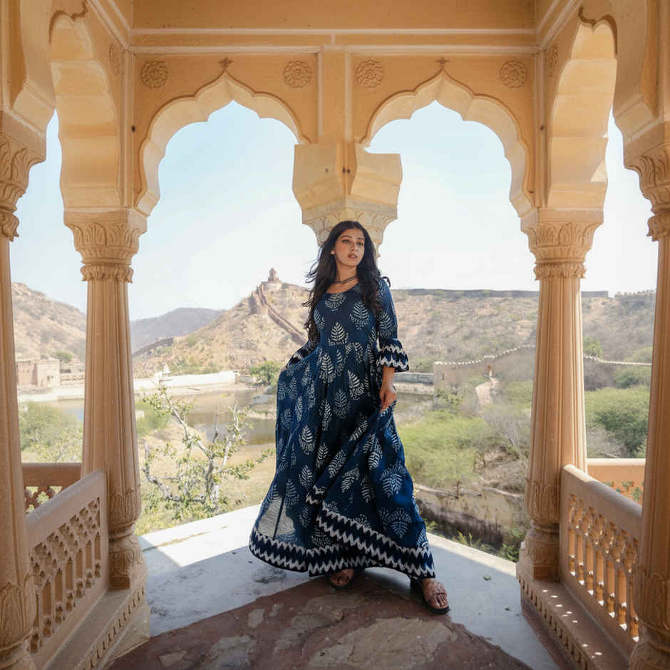 Divena Women s Blue Long Cotton Anarkali | DK0542 | XL