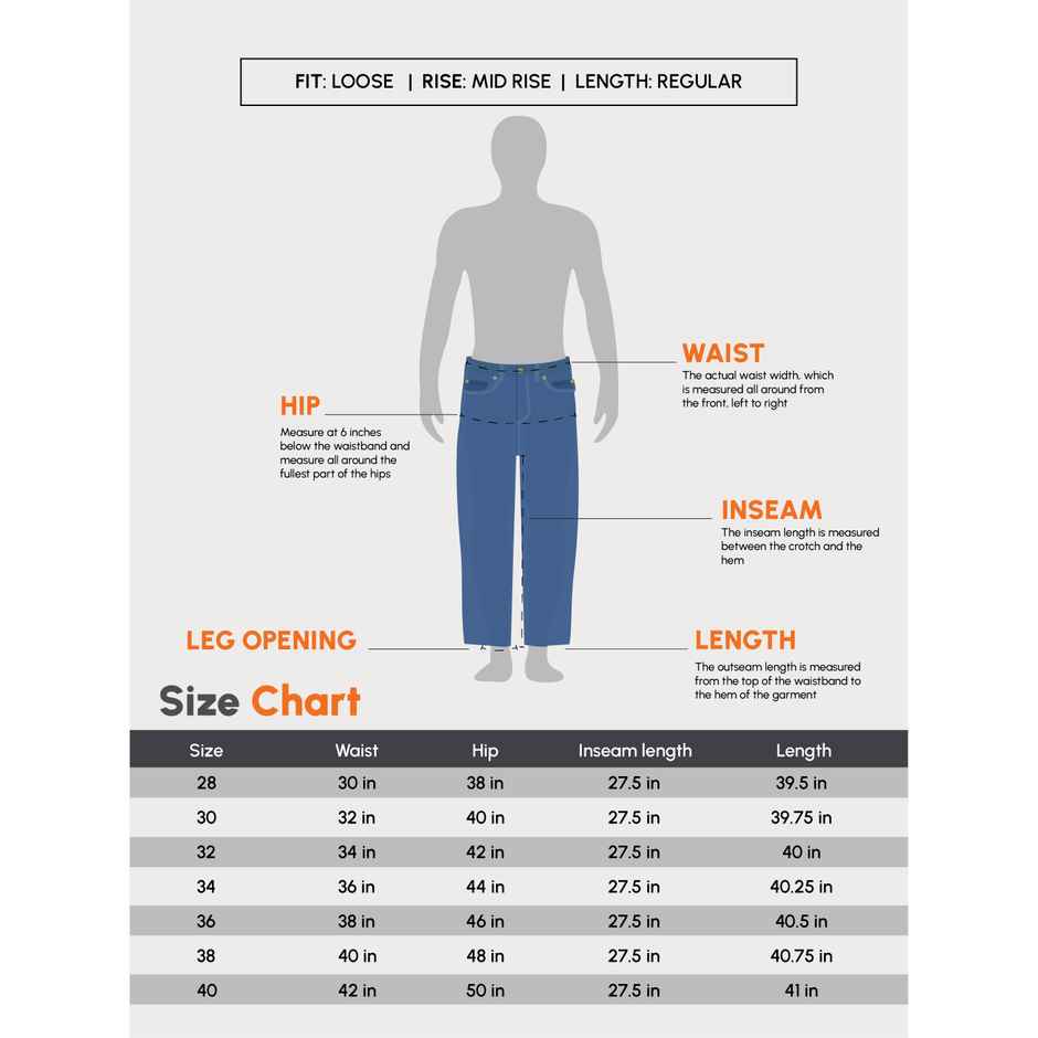 Urbano Fashion Men's Jeans Loose Baggy Fit Washed Non-Stretchable | Grey | 34