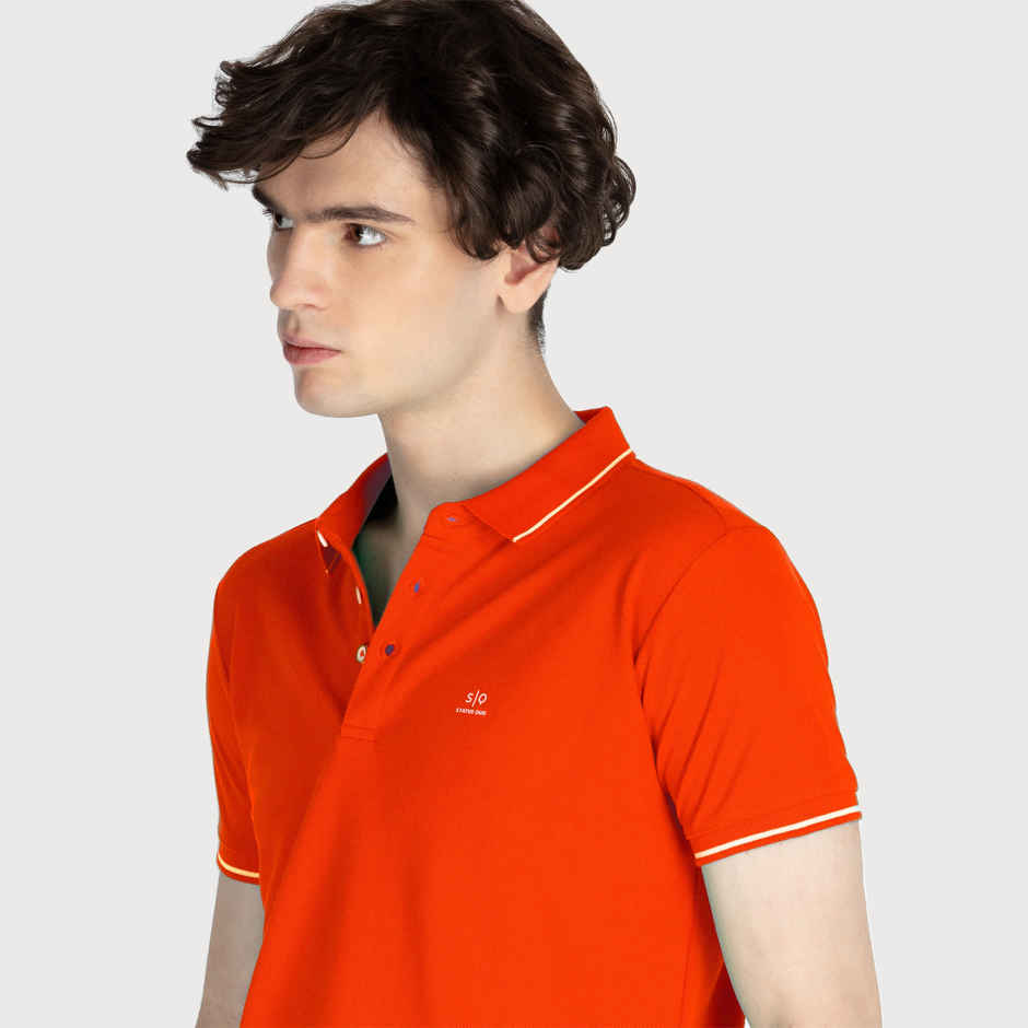 Status Quo Men Polo T-shirt - Pumpkin | Slim Fit, Tipping Collar | XXL