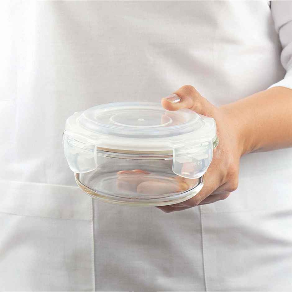 Borosil Alfa Lunchbox | 2 Pcs Glass Set | 400 ml x 2 Round