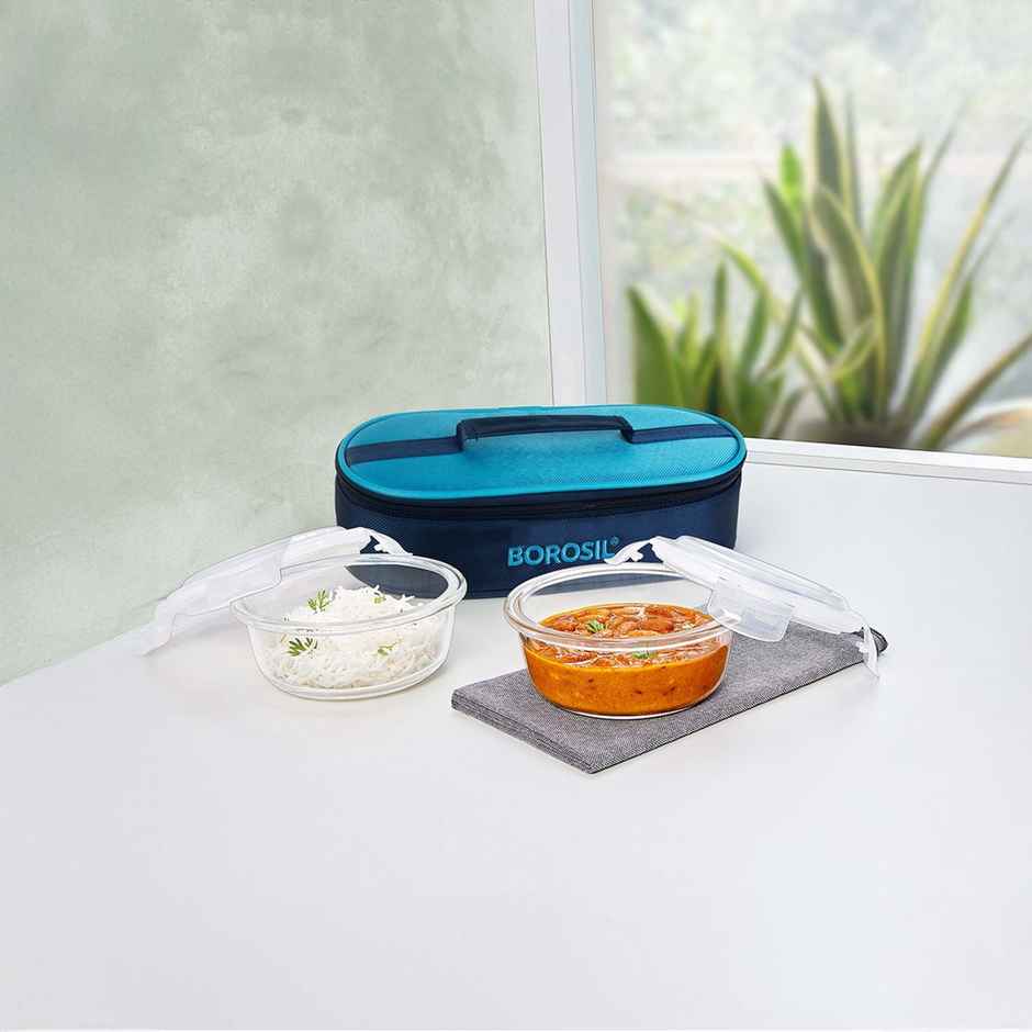 Borosil Alfa Lunchbox | 2 Pcs Glass Set | 400 ml x 2 Round