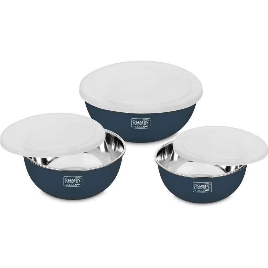 Classic Essentials Stainless Steel Microwave Safe Mixing Bowl Set of 3 Dark Blue