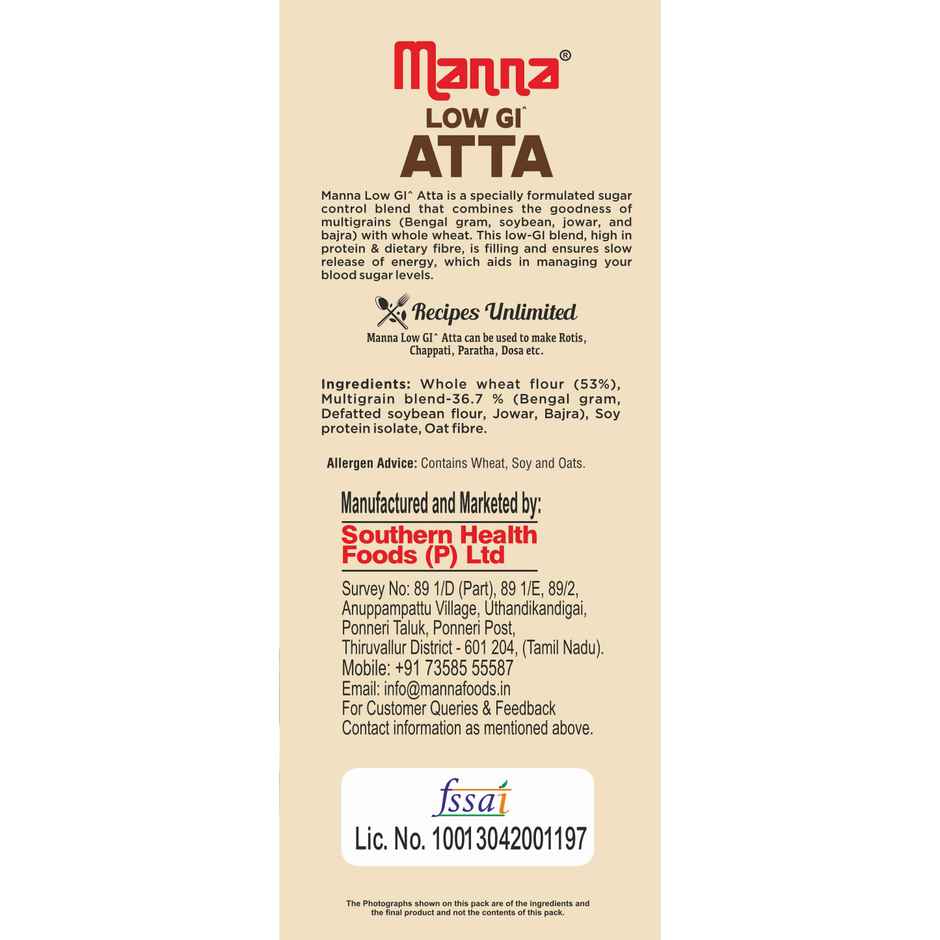 Manna Low Gi Atta - Diabetic Friendly| High Protein & Fibre