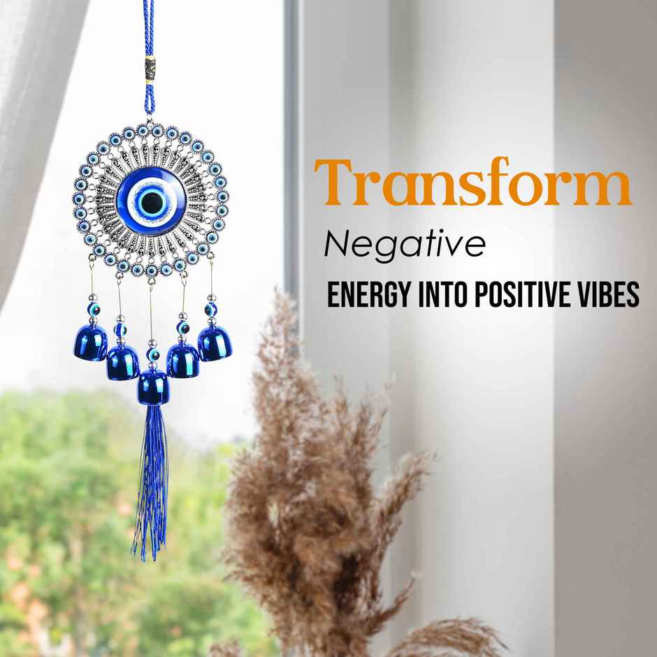 HINDCRAFT 5 Bells Evil Eye Wind Chime Good Luck and Gift for Home and Balcony