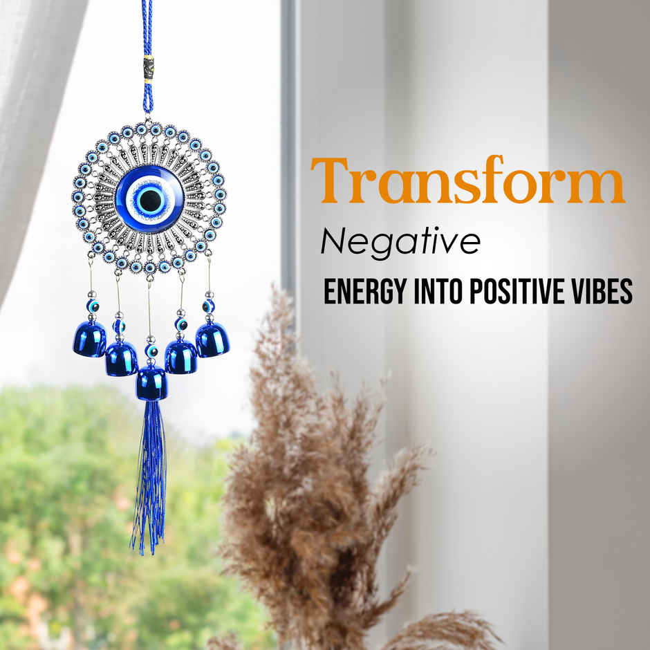 HINDCRAFT 5 Bells Evil Eye Wind Chime Good Luck and Gift for Home and Balcony