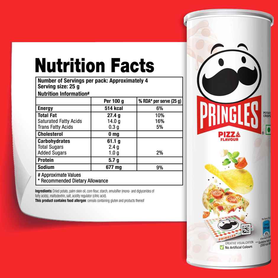 Pringles Potato Chips Pizza Flavour | Savoury & Crispy