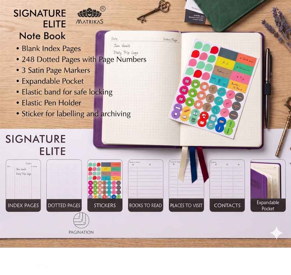 Matrikas Signature Elite Dot Grid Journal |Dotted| Hardbound |A5 Size | Purple