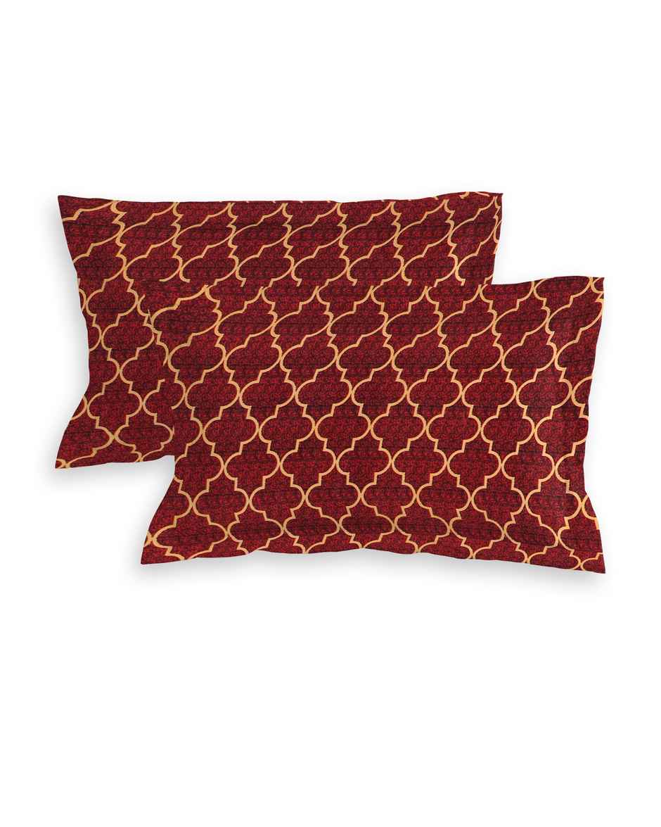 Homeharmony Double Ethnic Bedsheet with 2 Pillow Covers | Red & Yellow Pattern | 87 x 98 in