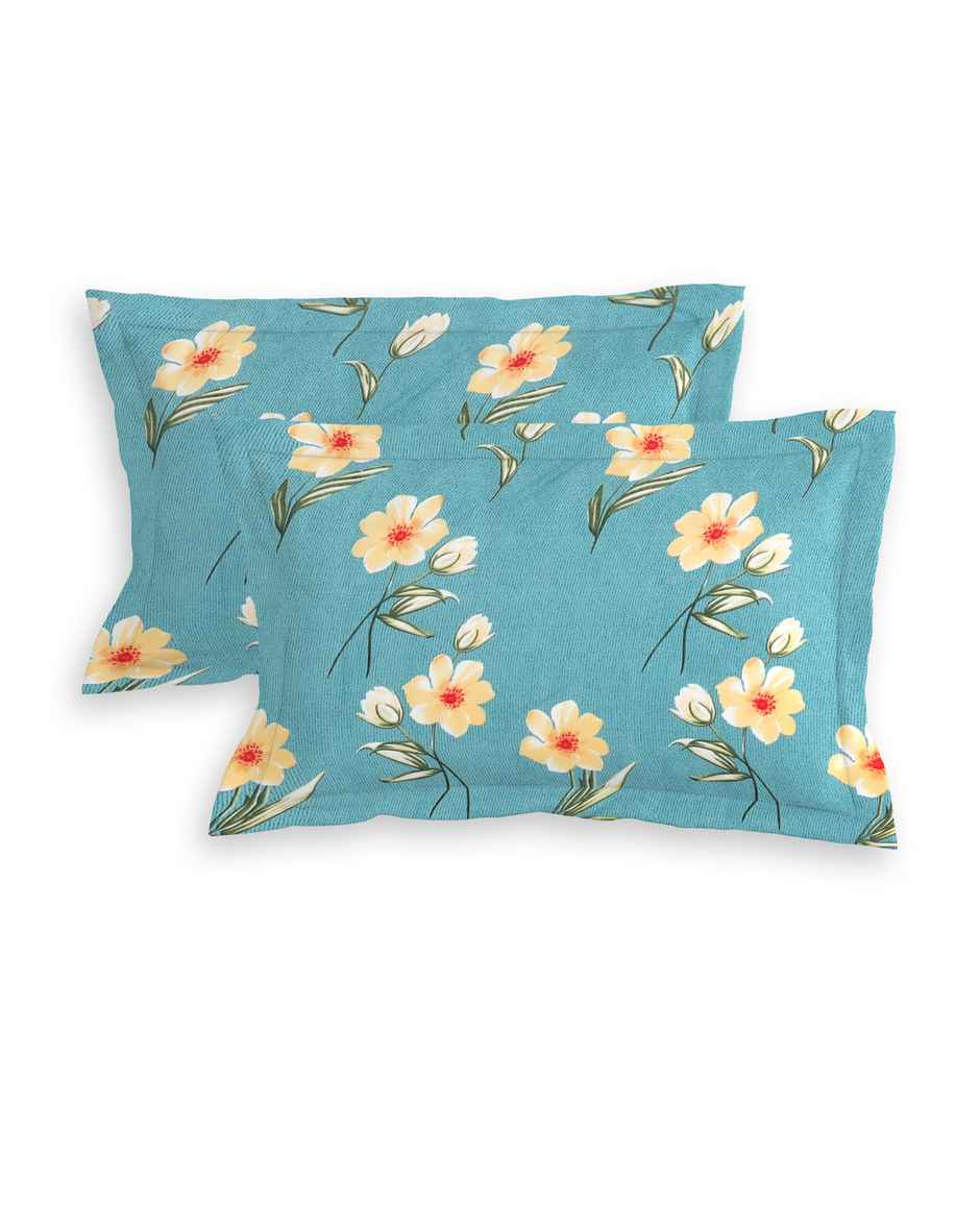 Homeharmony Sky Blue Flower Designer Double Bed Bedsheet with 2 Pillow Covers (220x250 cm)