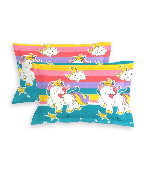 Homeharmony Unicorn Multi Color Designer Double Bed Bedsheet with 2 Pillow Covers (220x250 cm)