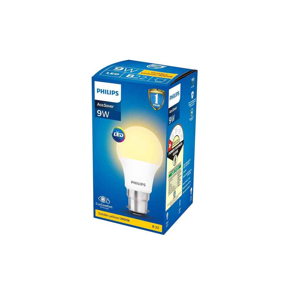 Philips 9 W LED Bulb Golden Yellow | 3000K | High Brightness | B22 Base Holder Combo 
