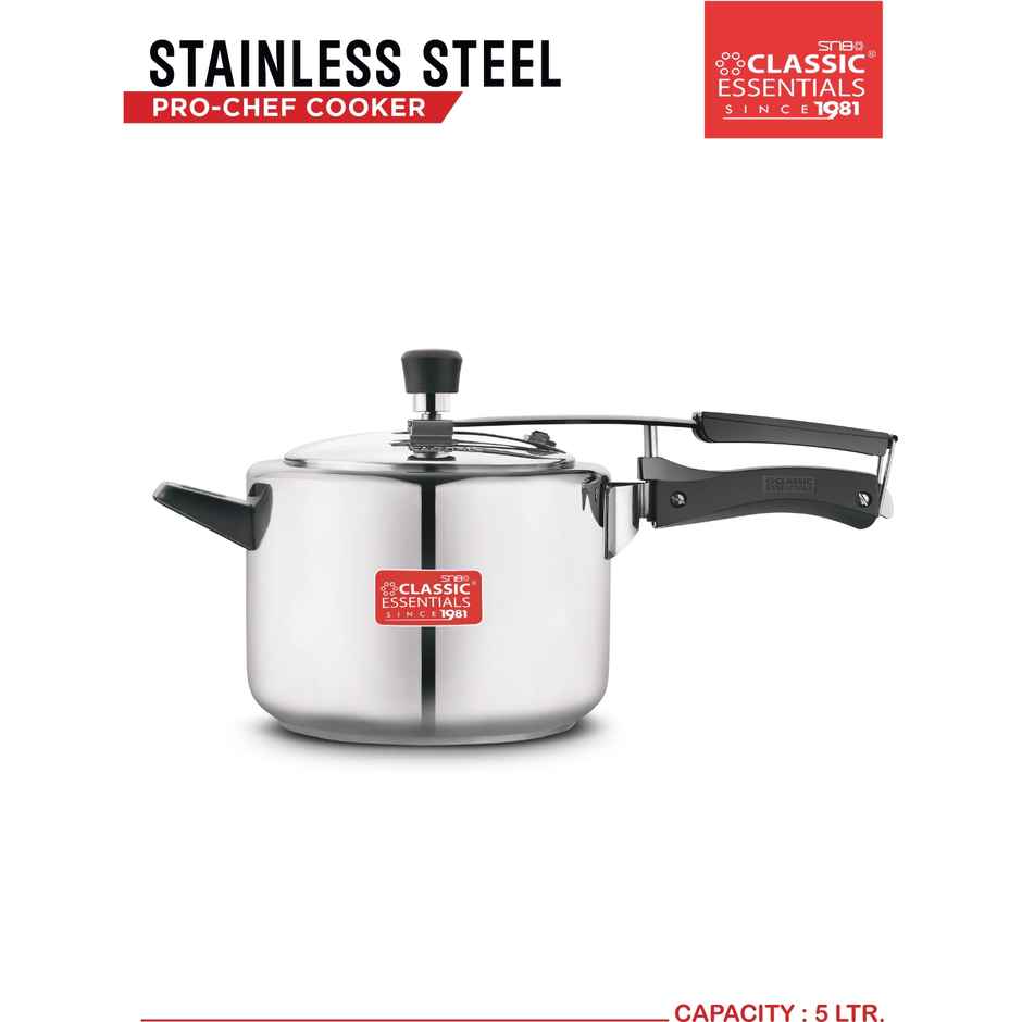 Classic Essentials Prochef Isi Certified 5l Inner Lid Induction Bottom Steel Pressure Cooker