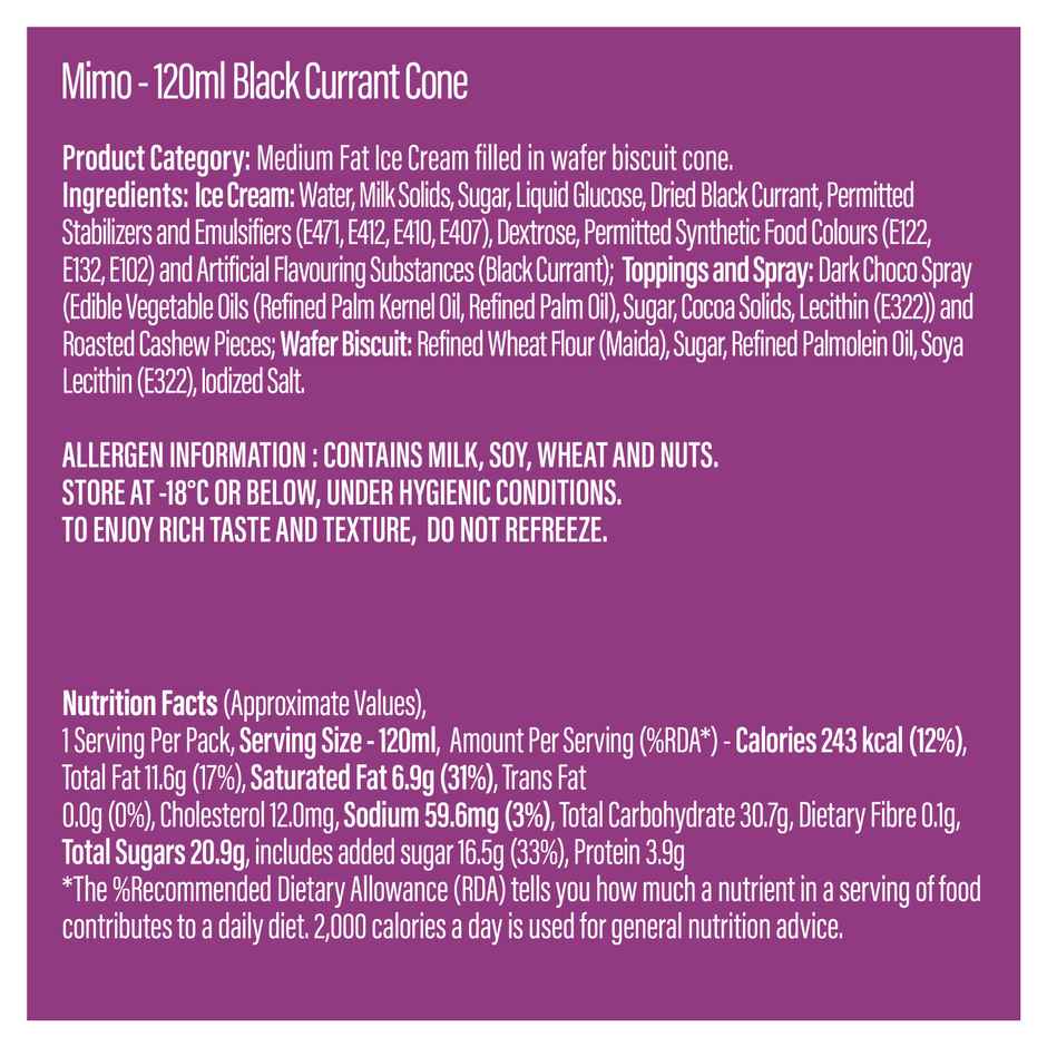 Mimo Crave Cone Black Currant Ice Cream | Creamy & Enjoyable