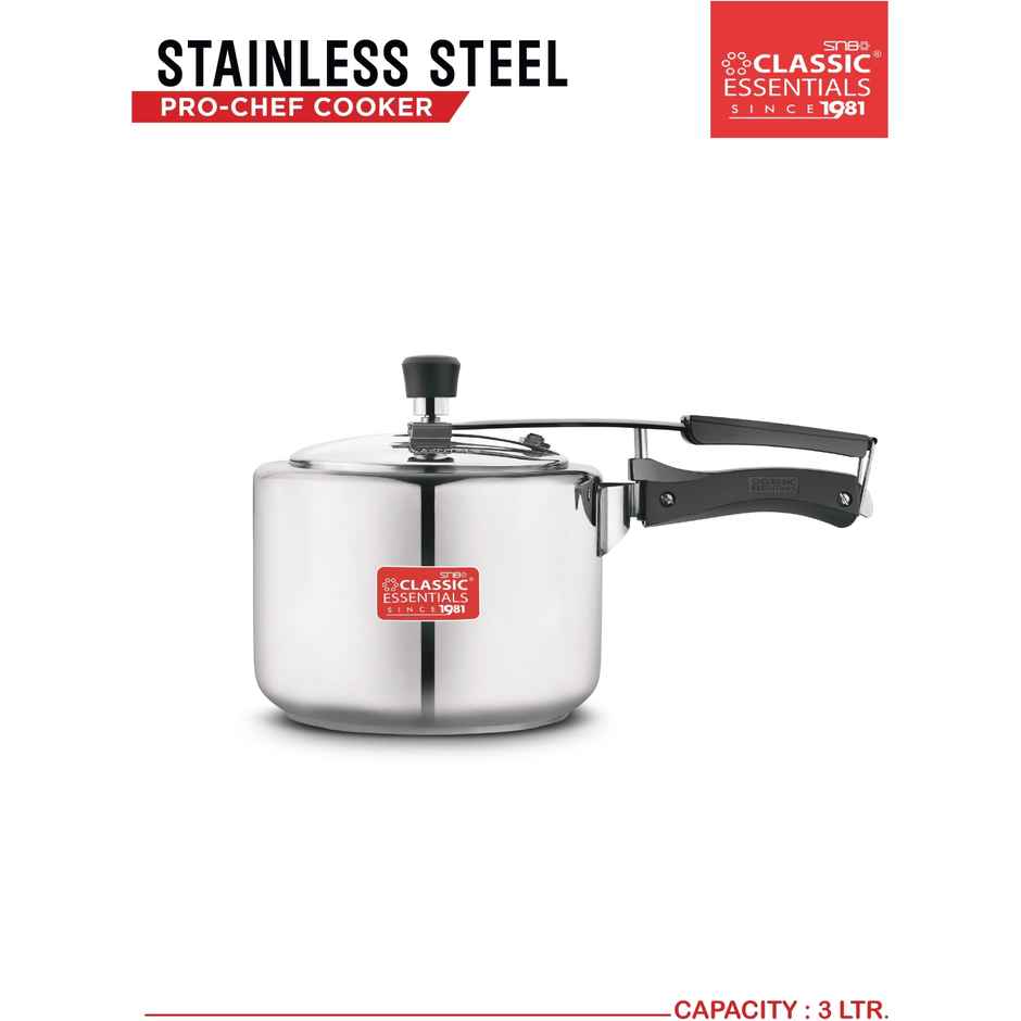 Classic Essentials Prochef Isi Certified 3l Inner Lid Induction Bottom Steel Pressure Cooker