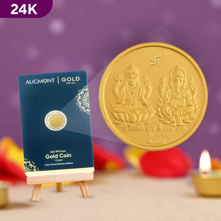 24 Karat 999 Pure Gold Coin | Lakshmi Ganesh Design | 1 g | Augmont