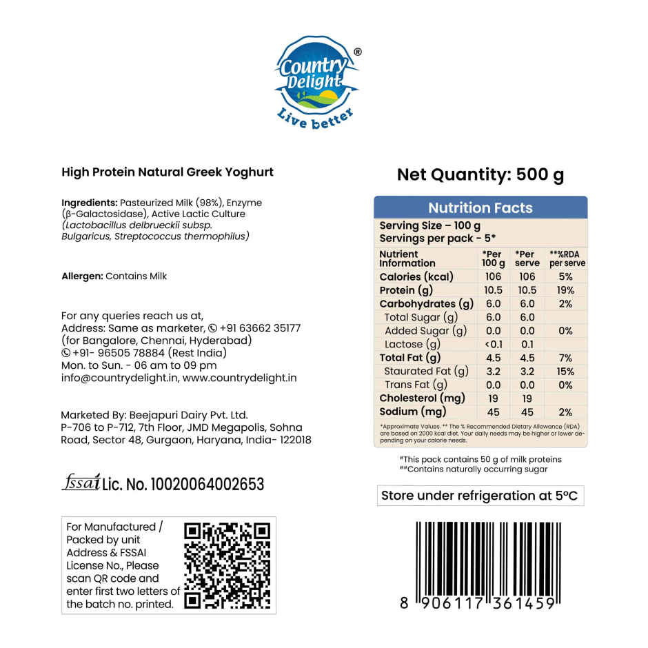 Country Delight 50g Protein Natural Greek Yoghurt
