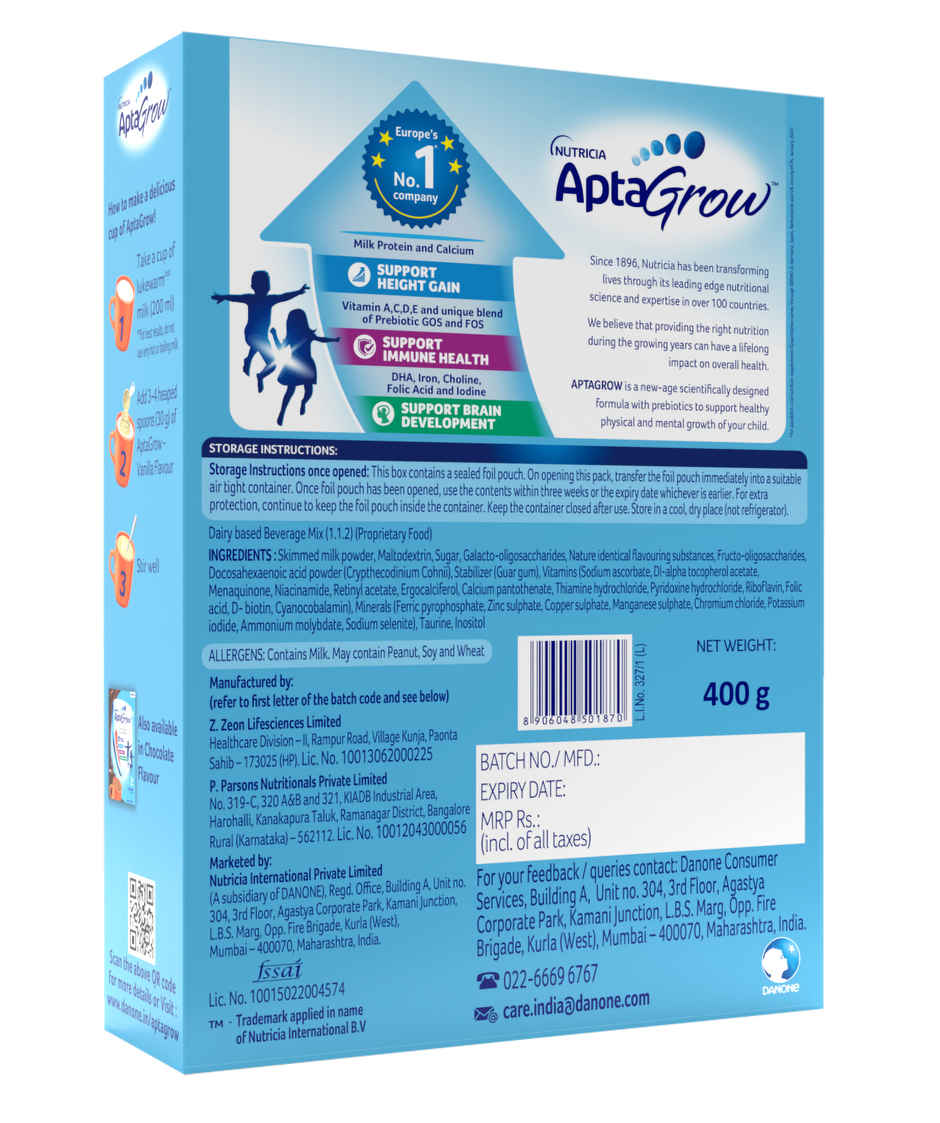 Aptagrow Health And Nutrition Drink Powder For Kid's Growth Vanilla
