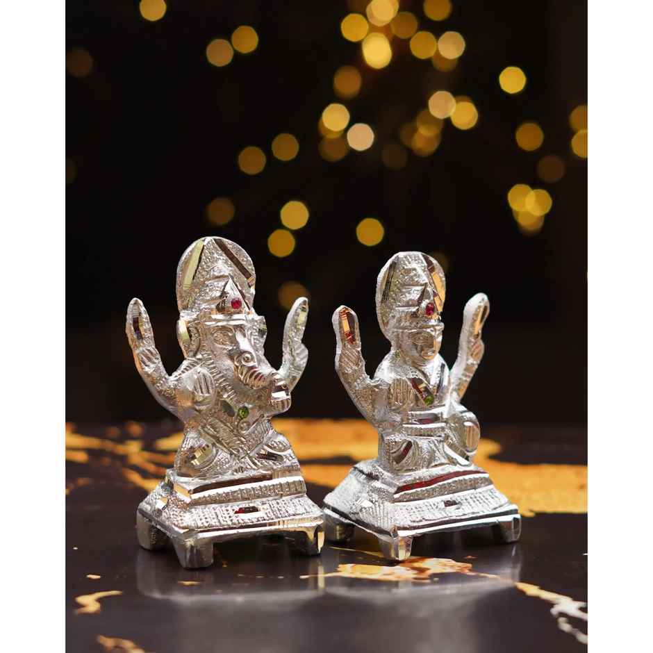 Lakshmi and Ganesh Silver Plated Idol | 4 Inch | ServDharm