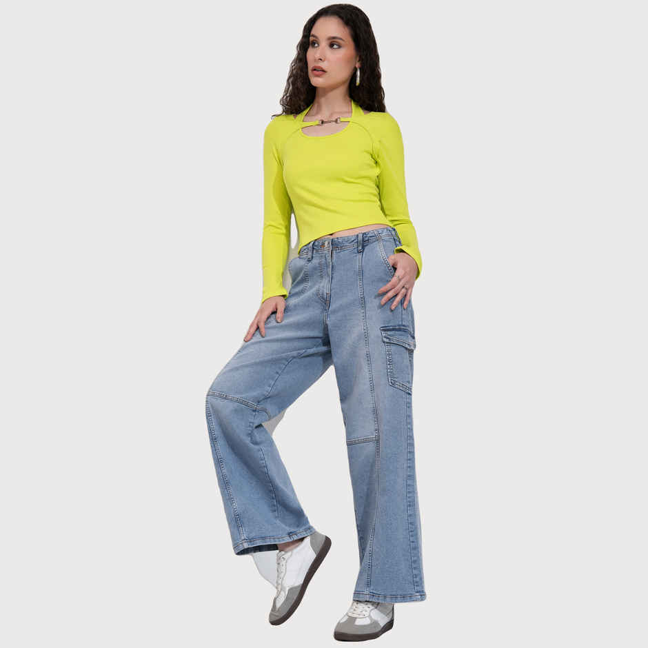 Tokyo Talkies Women's Cargo Jeans | Light Blue - M