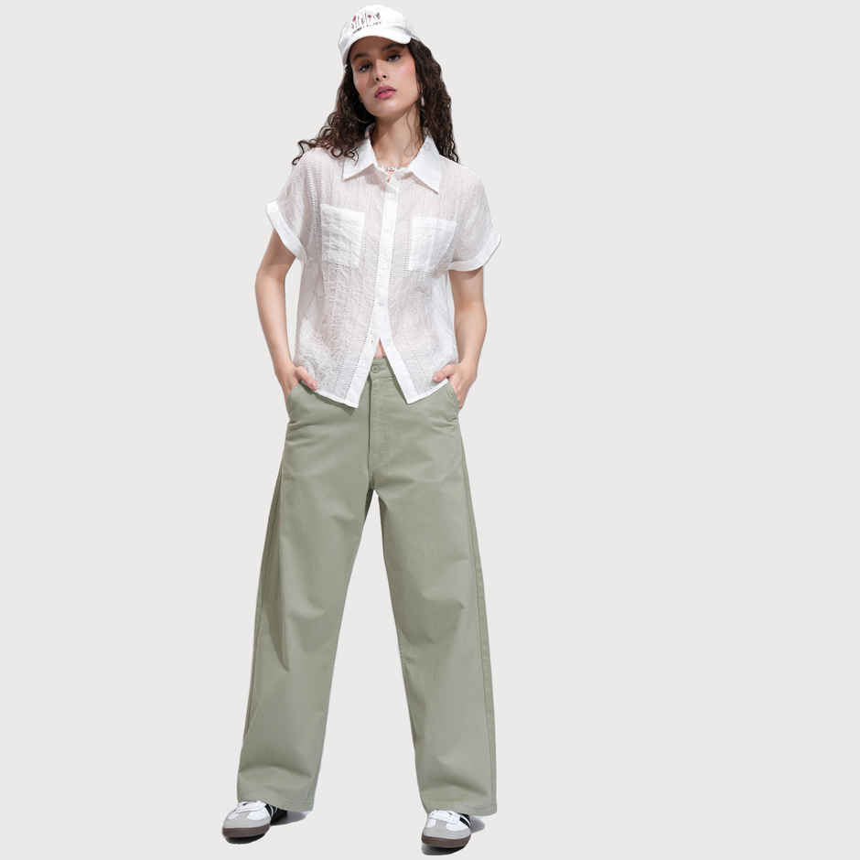 Tokyo Talkies Women's High Waist Wide Leg Trouser | Green - L