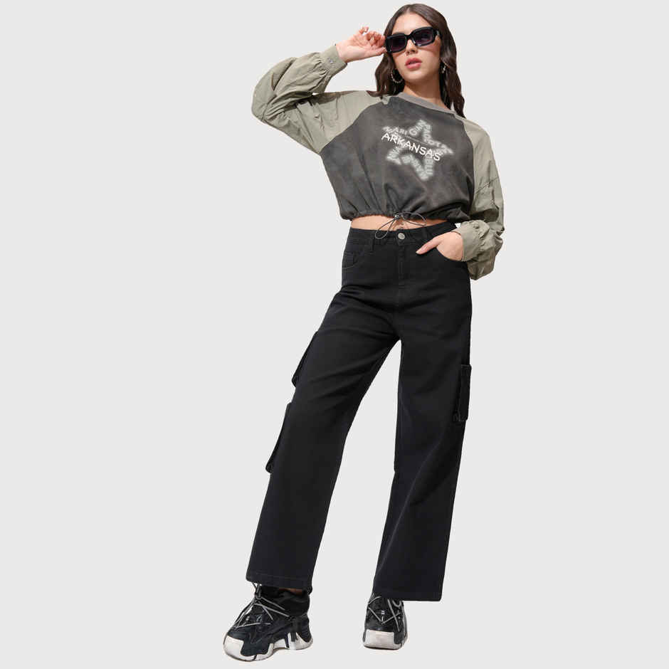 Tokyo Talkies Women's Wide Leg Cargo Stretchable Jeans - 30