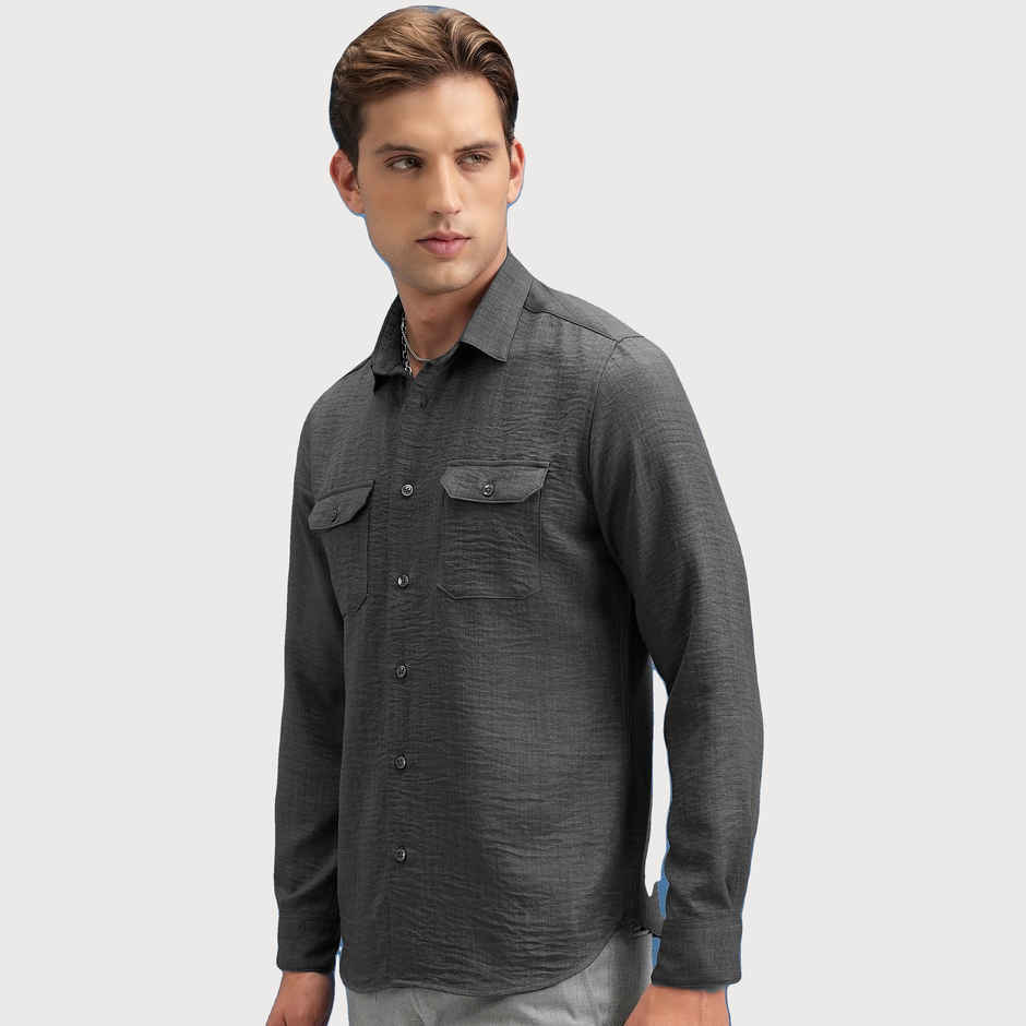 Locomotive Men's Linen Solid Utility Pocket Shirt | Dark Grey - S