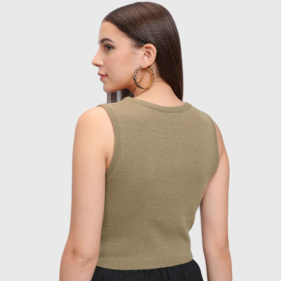 Tokyo Talkies Women's Dried Herb Square Neck Crop Tank Sweater | Beige - XL