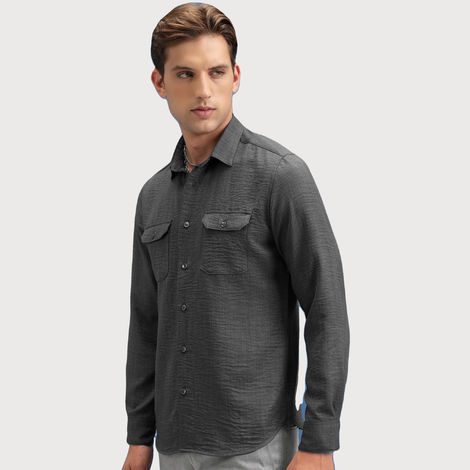 Locomotive Men's Linen Solid Utility Pocket Shirt | Dark Grey - S