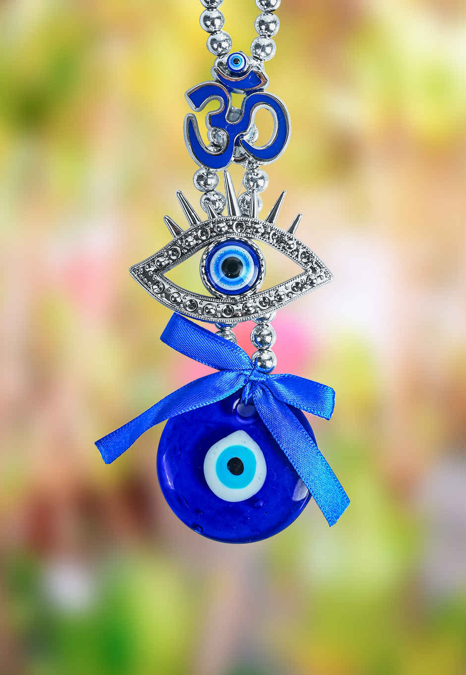 HINDCRAFT Om Evil Eye Hanging Blue Pendant Spiritual Protection Amulet for Home and Car