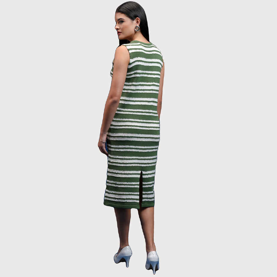 Tokyo Talkies Women's Sleeveless Striped Sheath Sweater Dress | Multicolour - M