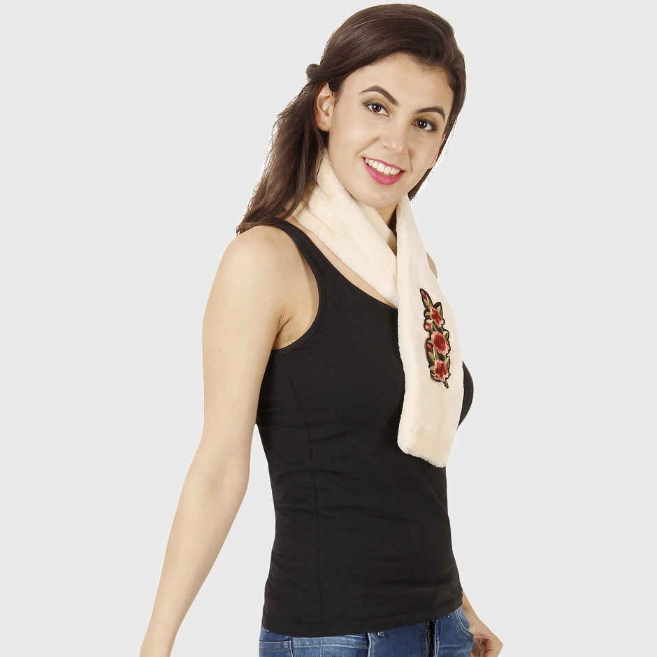 Fabseasons Women's Floral Acrylic Scarf | Beige - Free Size