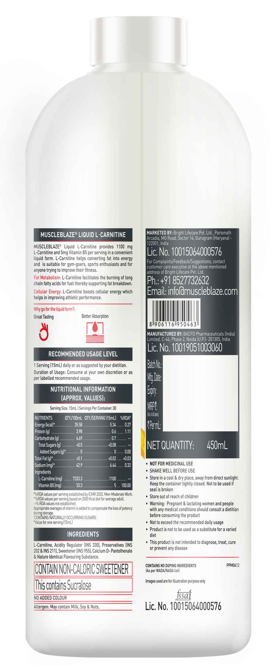 MuscleBlaze Liquid L Carnitine 1100mg Tangy Orange 30 Servings