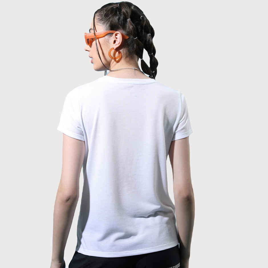 Tokyo Talkies Women's Floral Printed Round Neck T-shirt | White - M