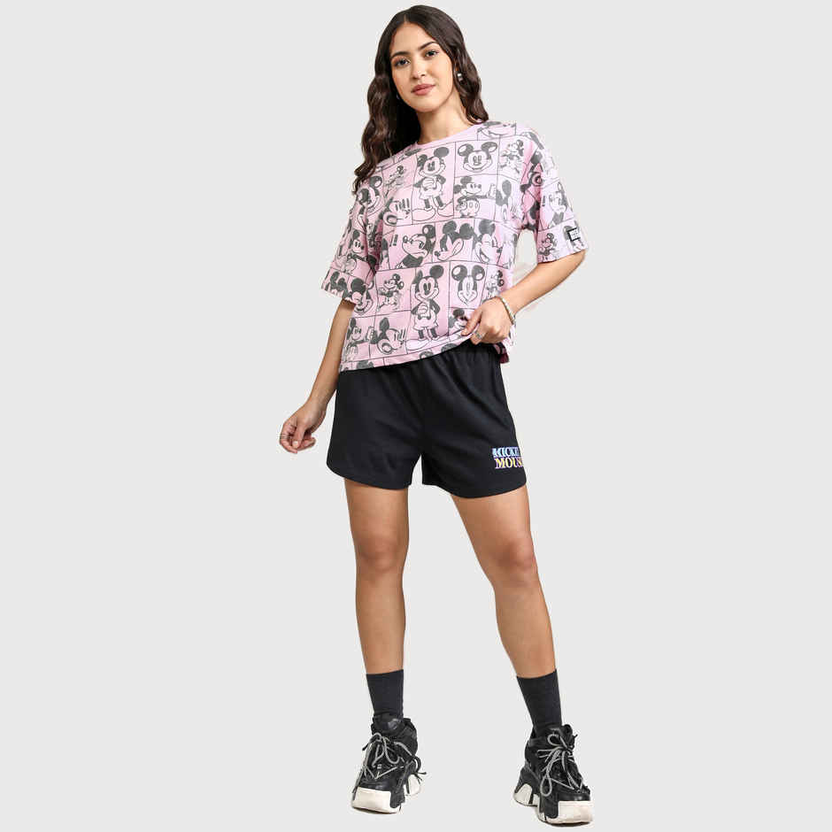 Tokyo Talkies Women's Disney Mickey Mouse Boxy Fit T-shirt | Pink - L