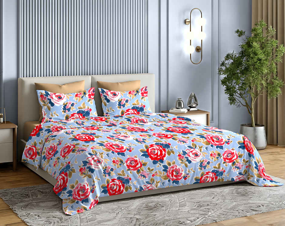 Dream Living King Size Uphar 135 GSM Floral Bedsheet | With 2 Pillow Covers | Pink | 108 x 108 in