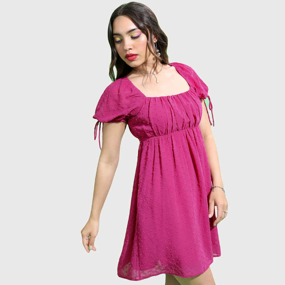 Tokyo Talkies Women's Fuchsia Square Neck Fit & Flare Dress | Pink - L