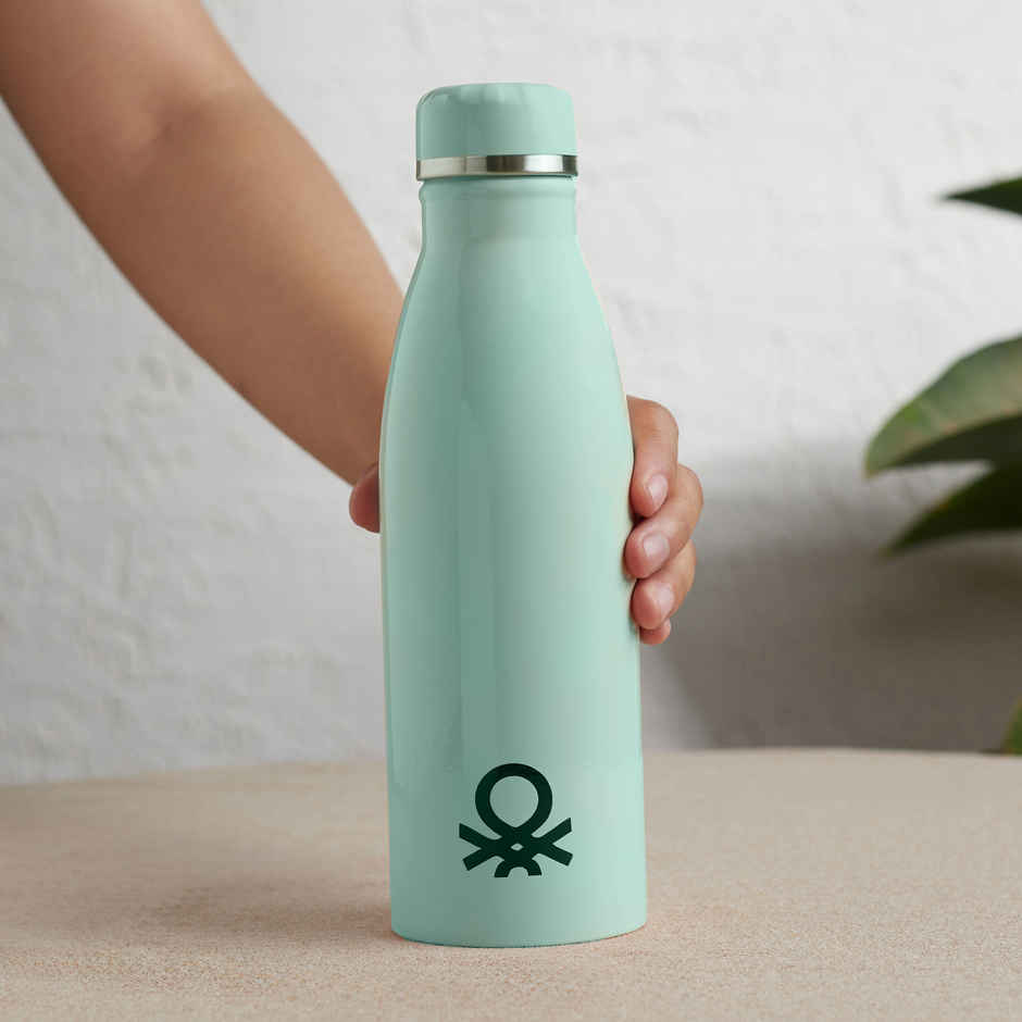 United Colors of Benetton Stainless Steel Water Bottle Single Wall Leakproof BPA Free Green