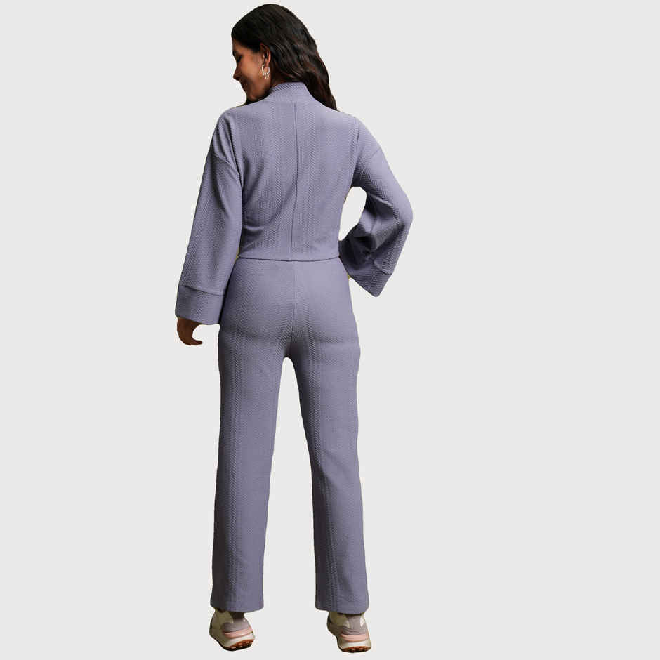 Tokyo Talkies Women's High Neck Crop Top with Bootcut Trouser | Purple - M