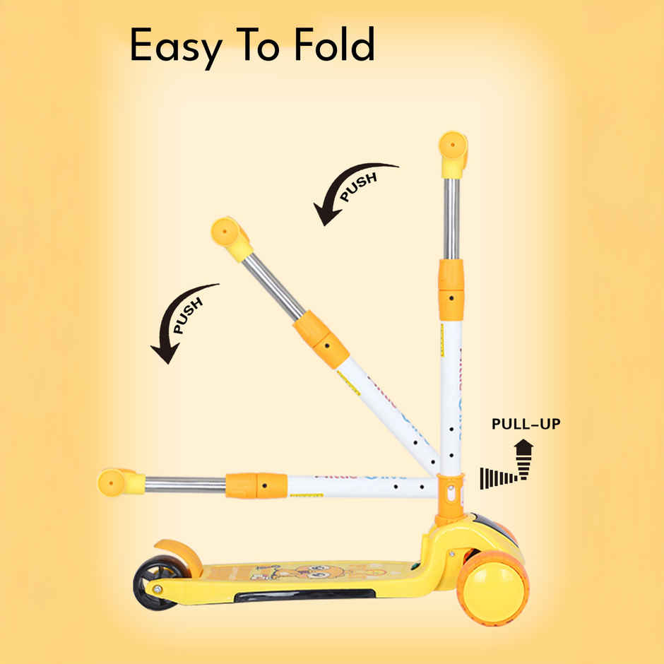 Little Olive Pluto Kids Scooter with LED Wheels, Adjustable Height, Foldable, for Ages 3-7 (Yellow)