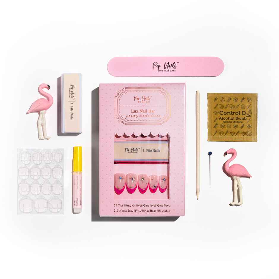 Pep Nails Blush & Bling Pink Gemstone Medium Almond Reusable Press On Nails | 24 Nail Tips