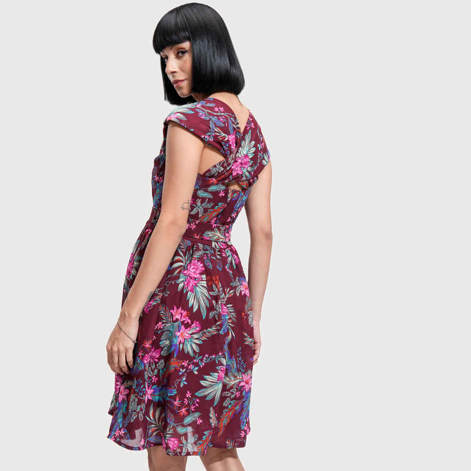 Tokyo Talkies Women's Floral Printed Dress | Red - L