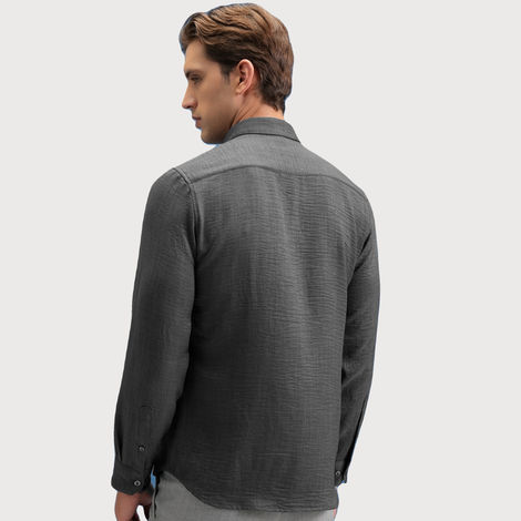 Locomotive Men's Linen Solid Utility Pocket Shirt | Dark Grey - S